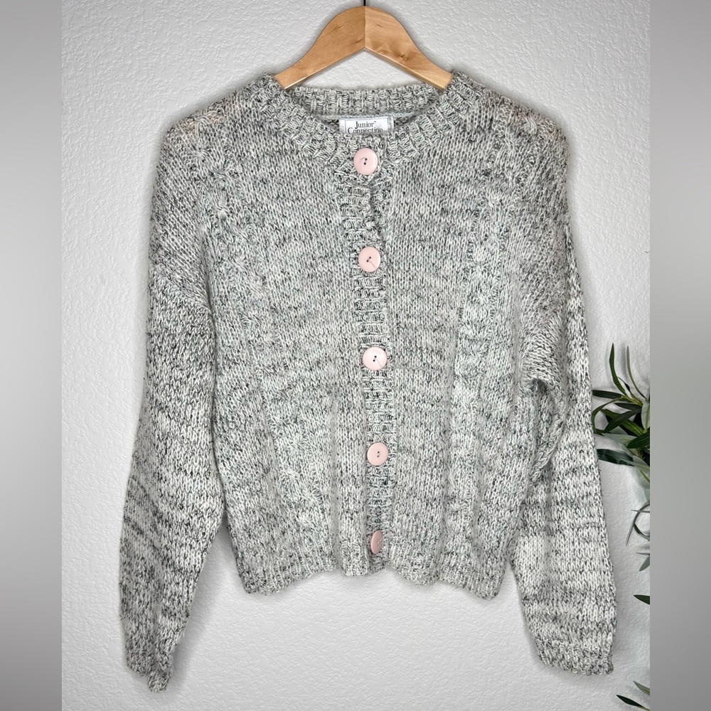Women’s Grey Marled Wool blend Knit Button Cardigan Sweater Large‎ Grandmacore
